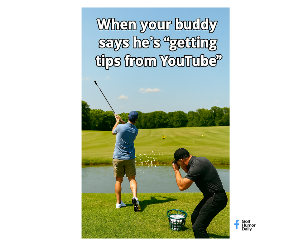 An image of a golfer who watched a lot of YouTube golf videos mis-hitting many shots on the driving range.