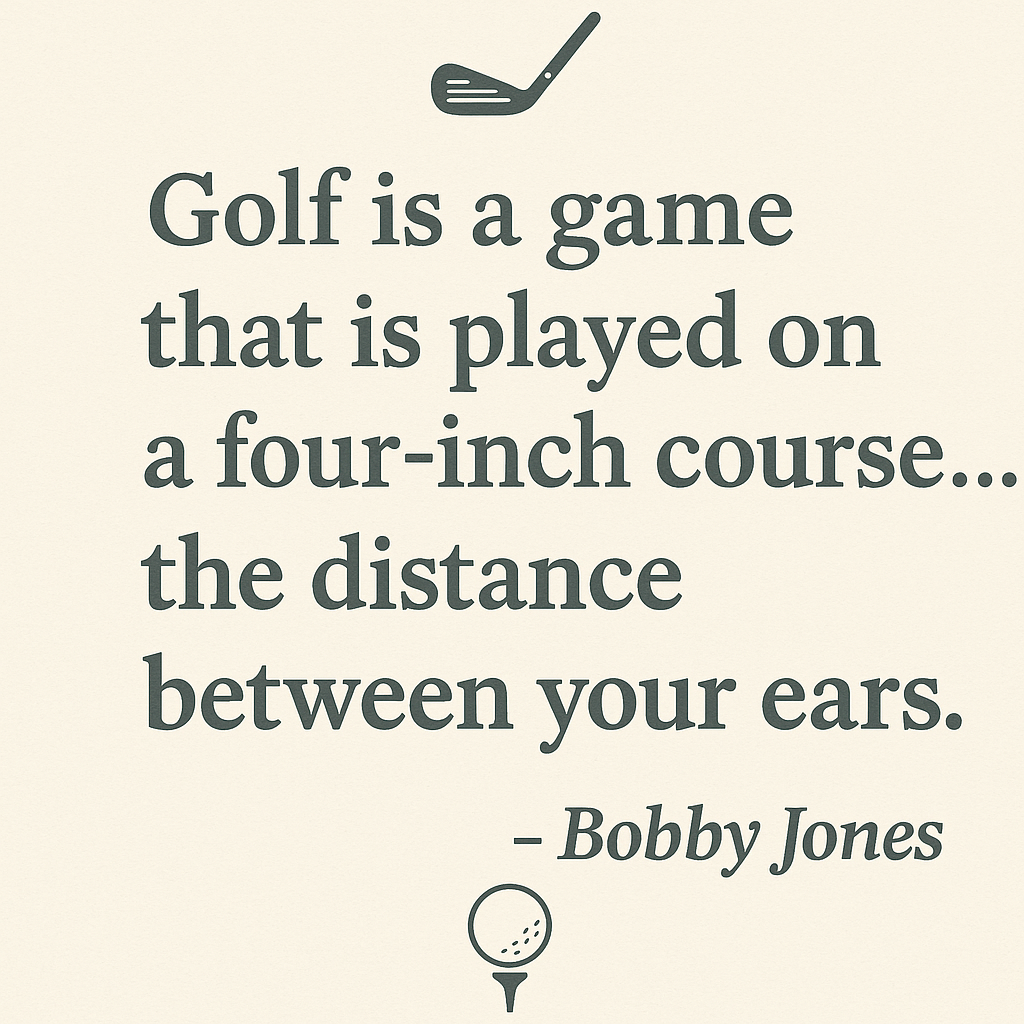 Golf is a game that is played on a four-inch course....the distance between your ears. - Bobby Jones
