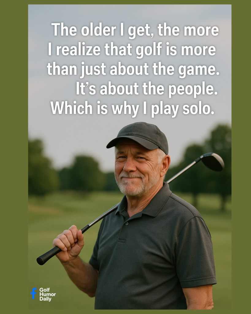 An image of an older golfer talking about how he prefers to play alone.